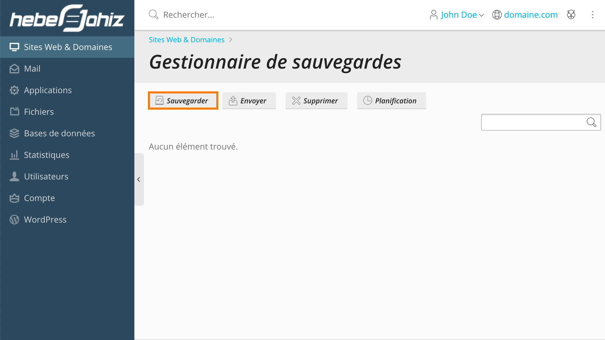 Plesk : Nouvelle Sauvegarde