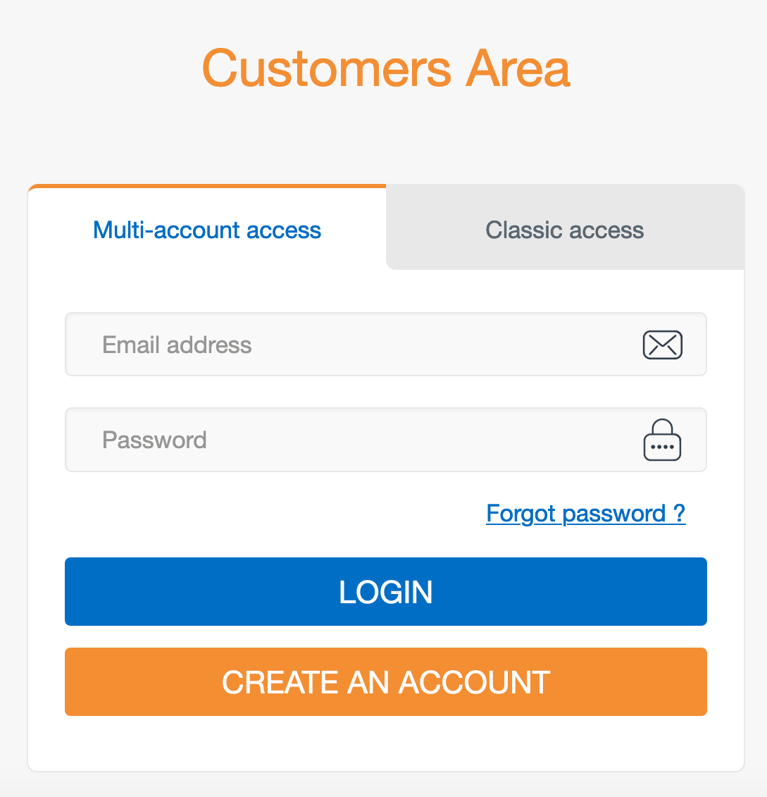 Customers Area : Create account
