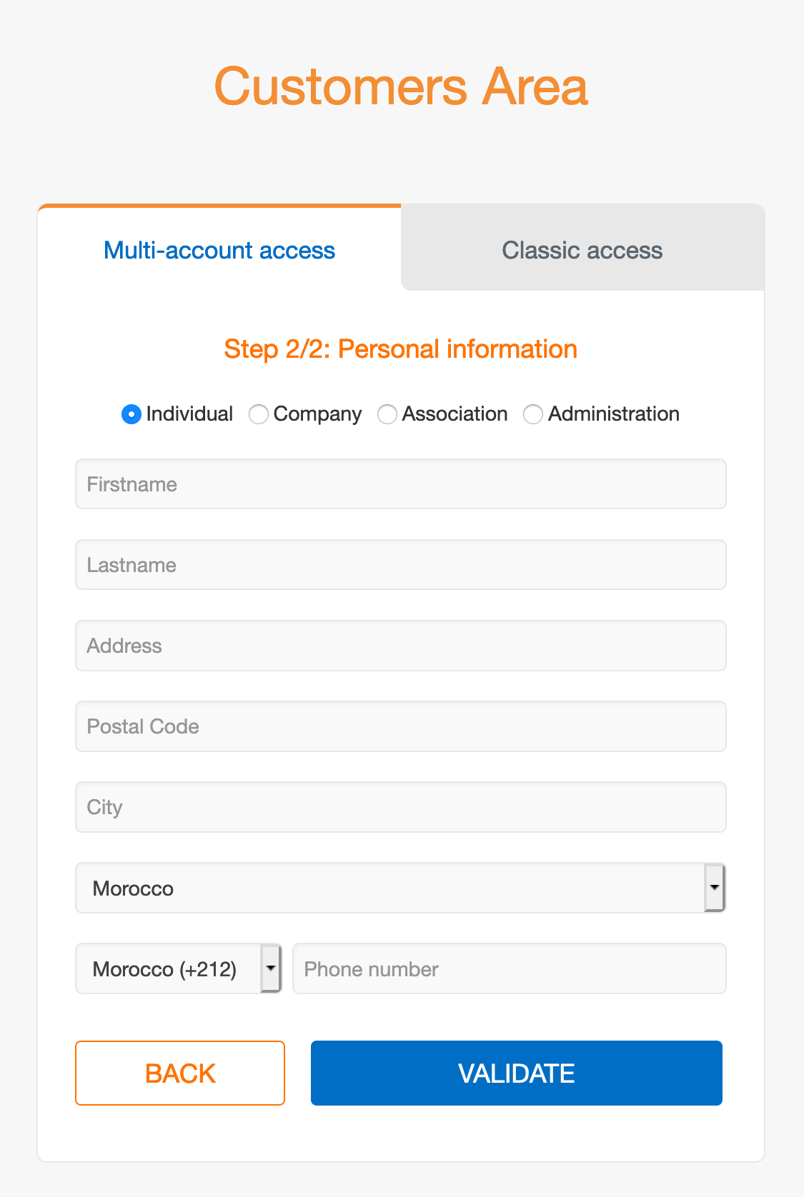 Customers Area : Account Informations