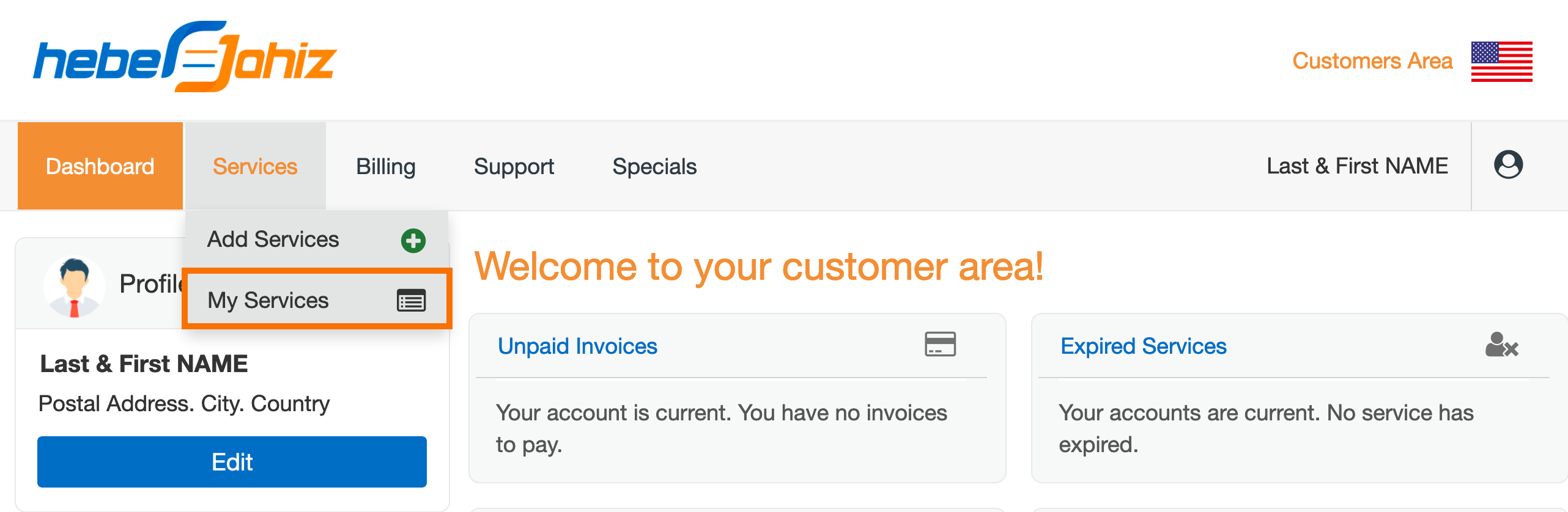 Customers Area : My Services