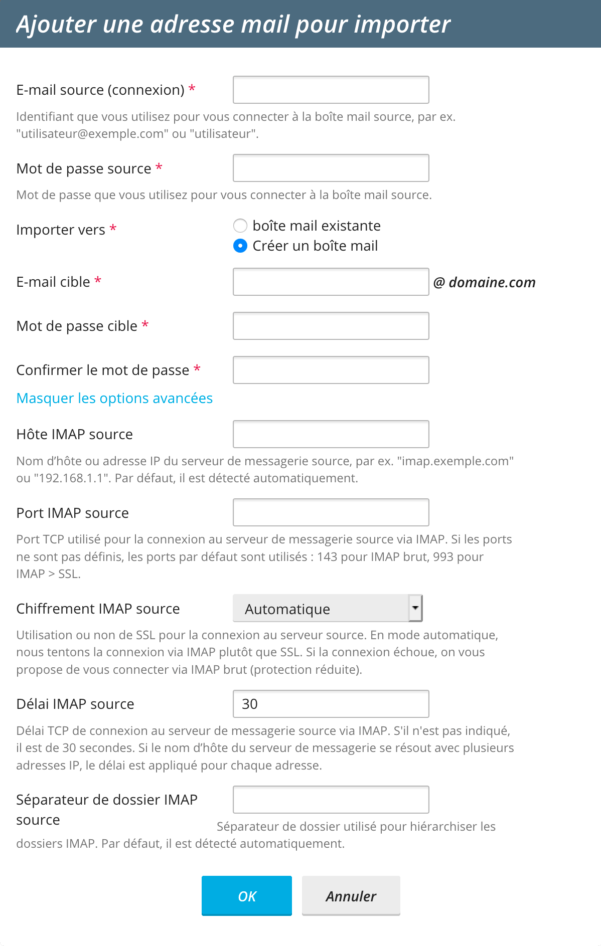 Plesk : Importer e-mails sur nouvelle adresse