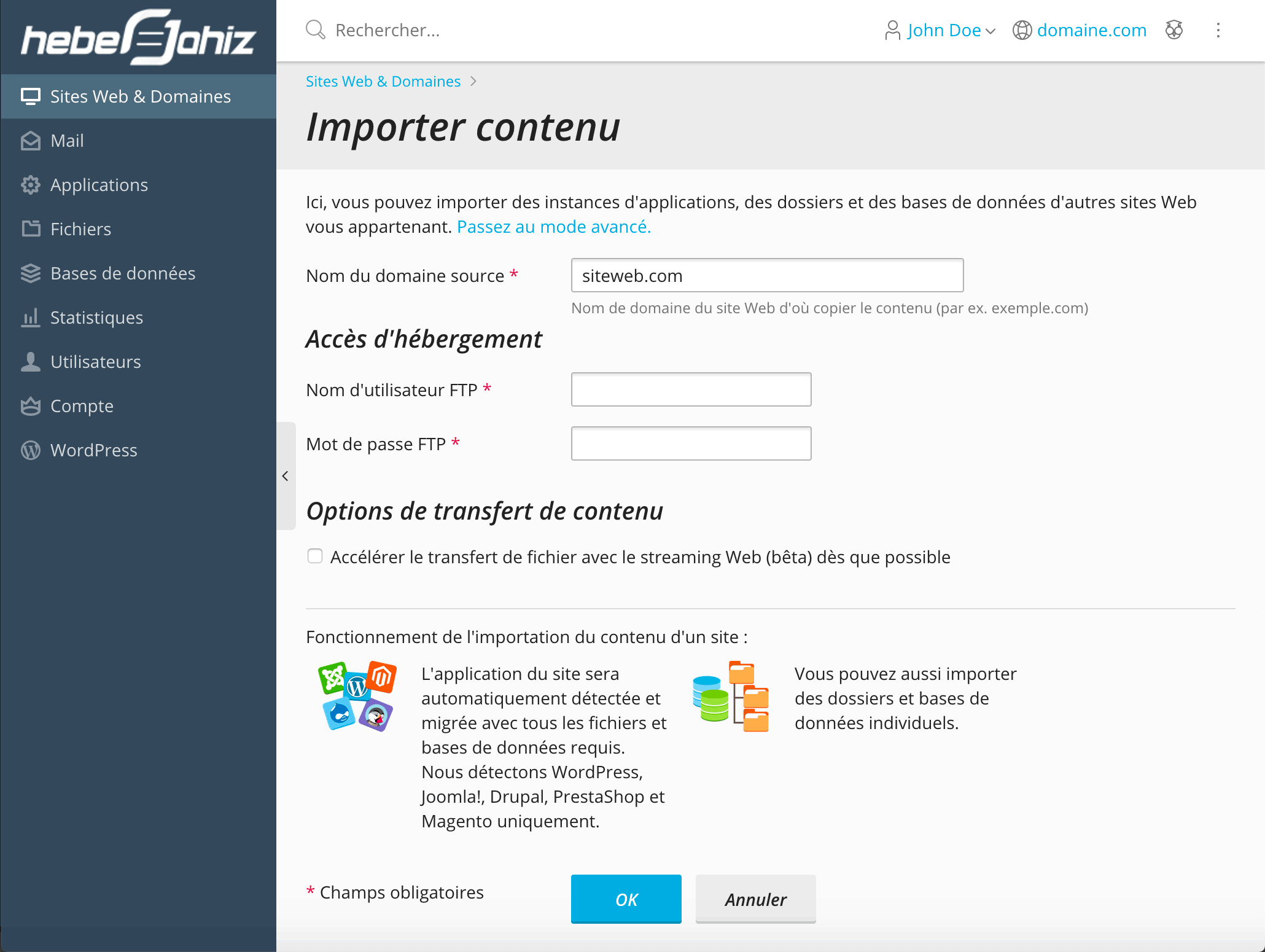 Plesk : Importation Compte FTP