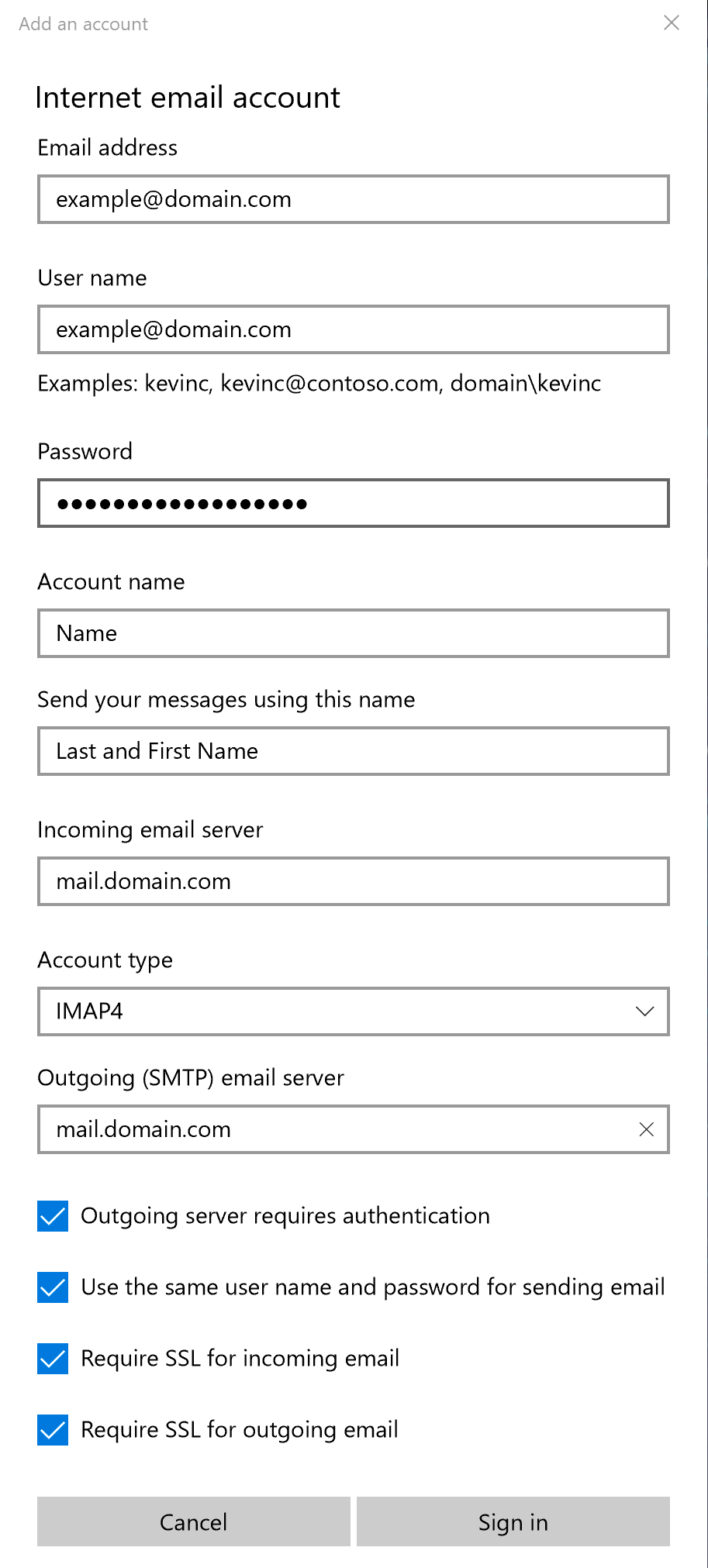 Windows 10 Mail : Account Settings