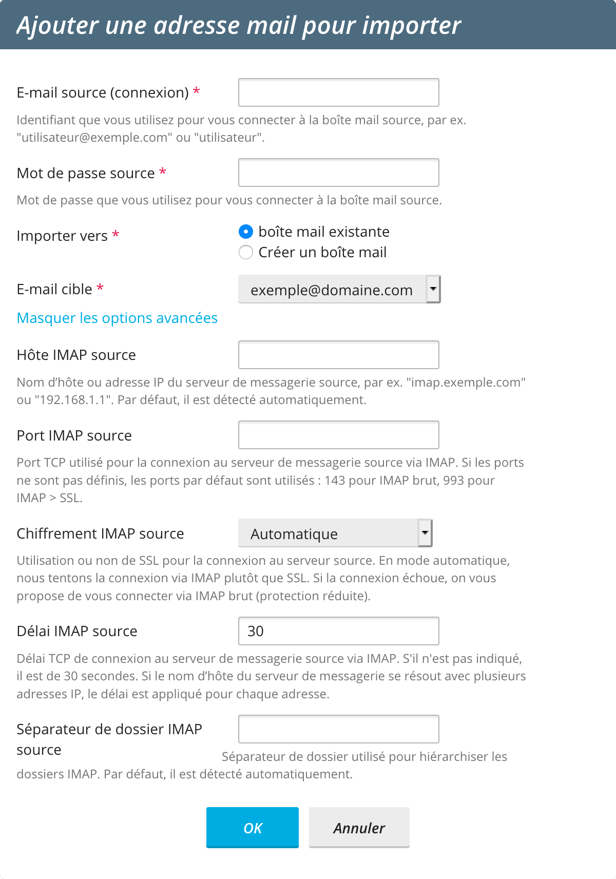 Plesk : Importer e-mails sur adresse existante