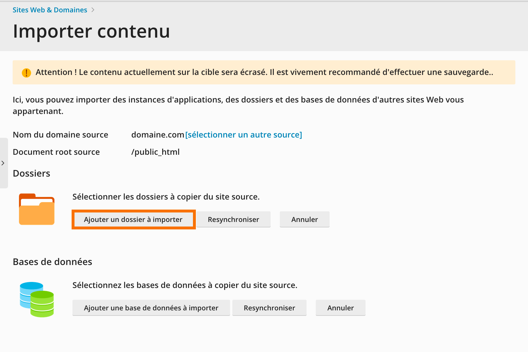 Plesk : Ajouter un dossier à importer