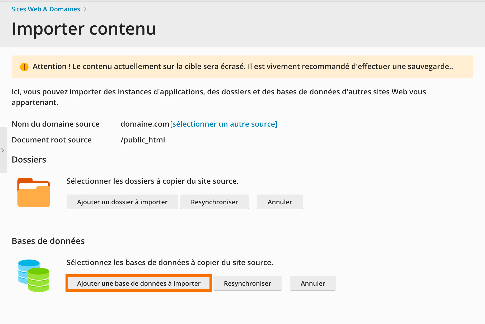 Plesk : Importer Base de données