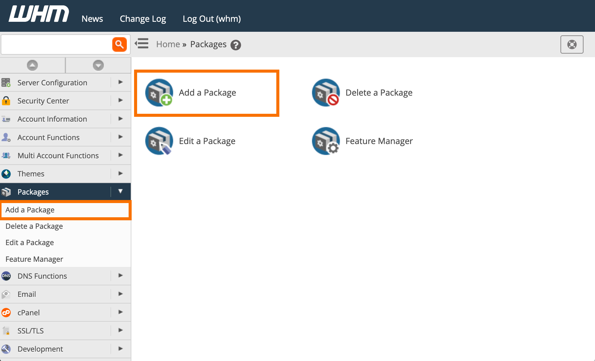 WHM : Create New Package