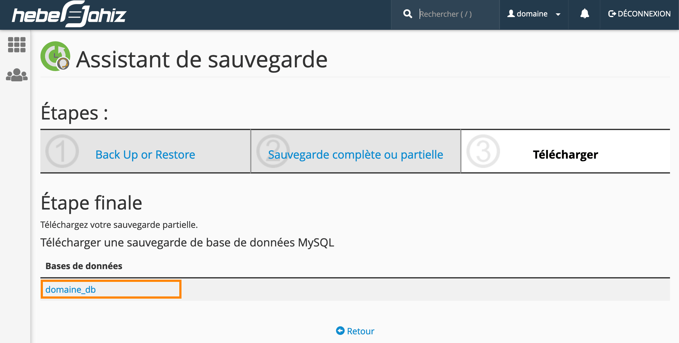 cPanel : Sauvegarde du dump MySQL
