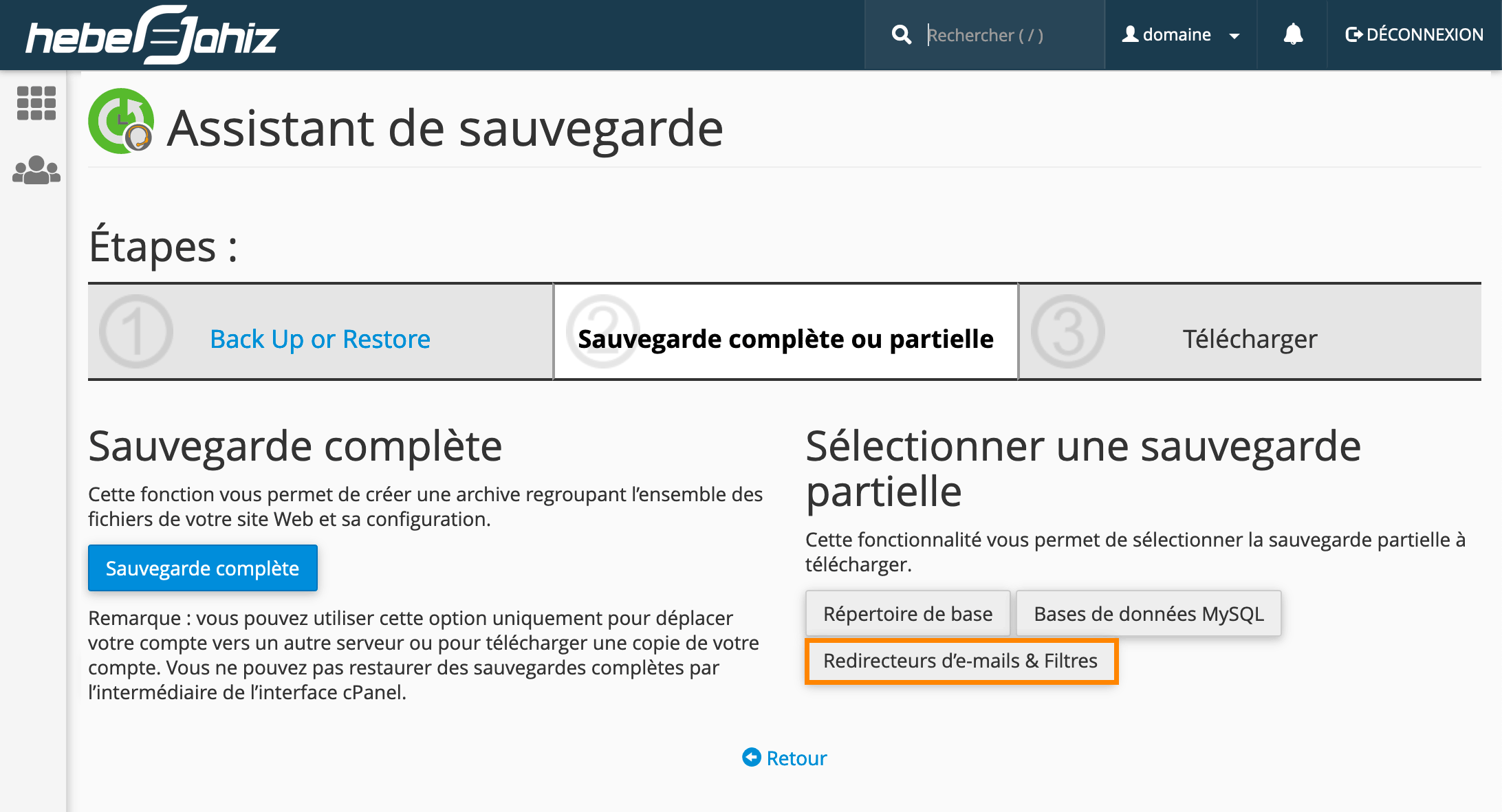 cPanel : Sauvegarde des filtres et redirecteurs