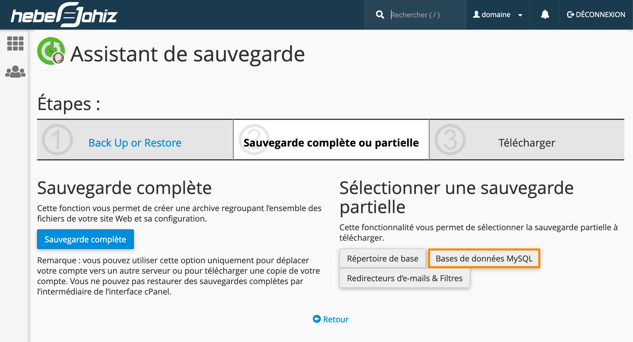 cPanel : Sauvegarde des BDD MySQL