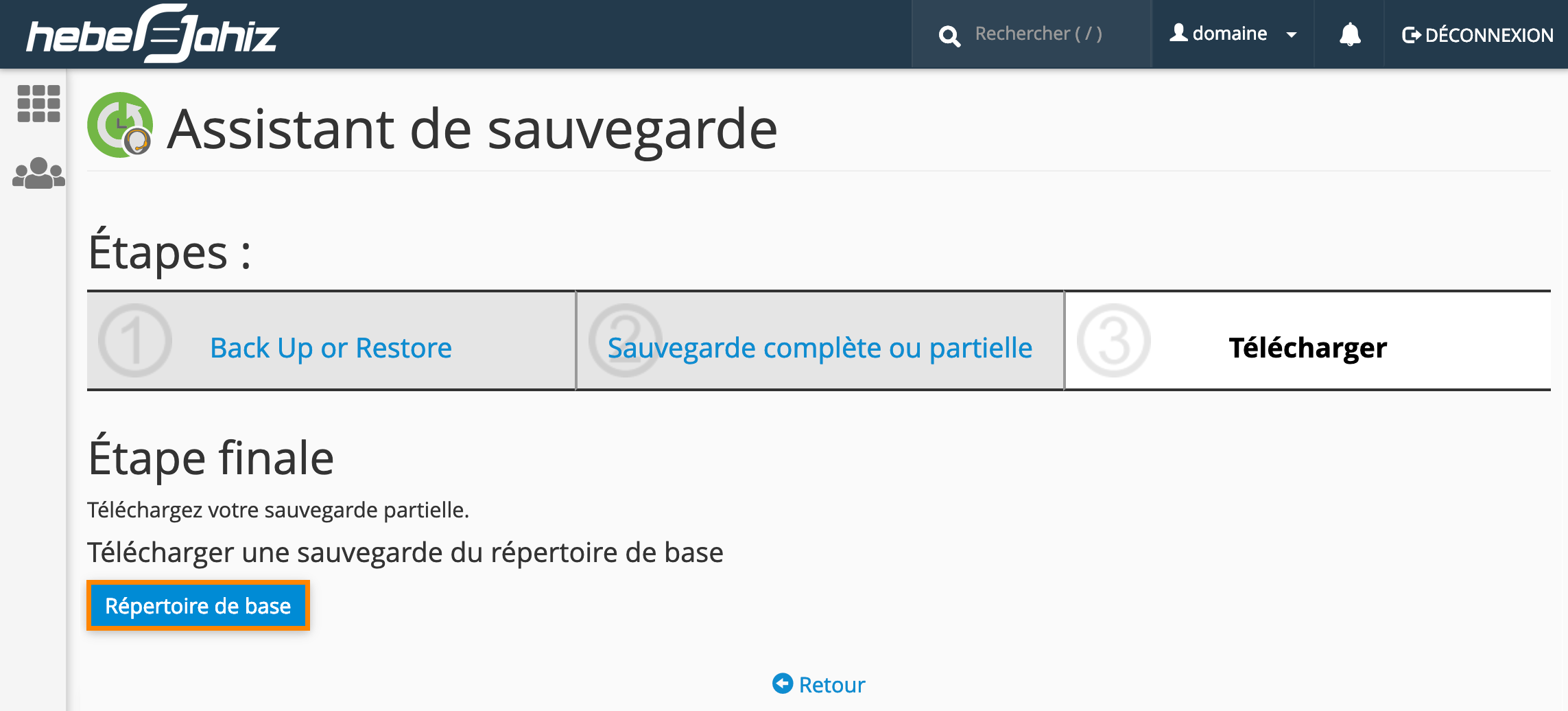 cPanel : Sauvegarde du répertoire de base