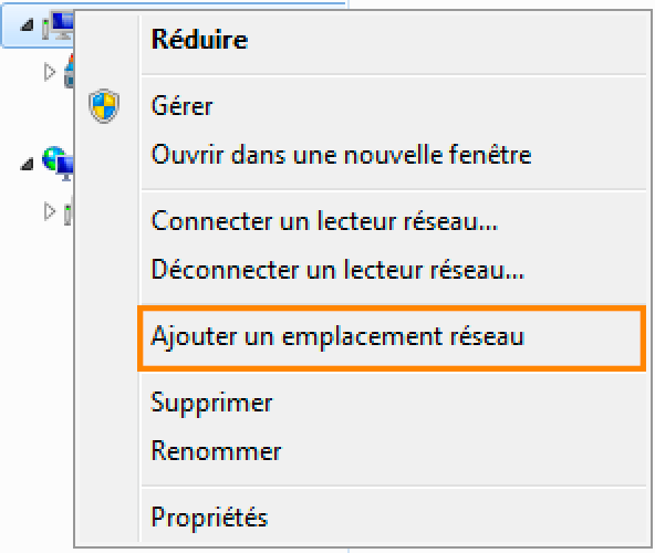 Configuration Web Disk sur Windows : Ajouter un emplacement