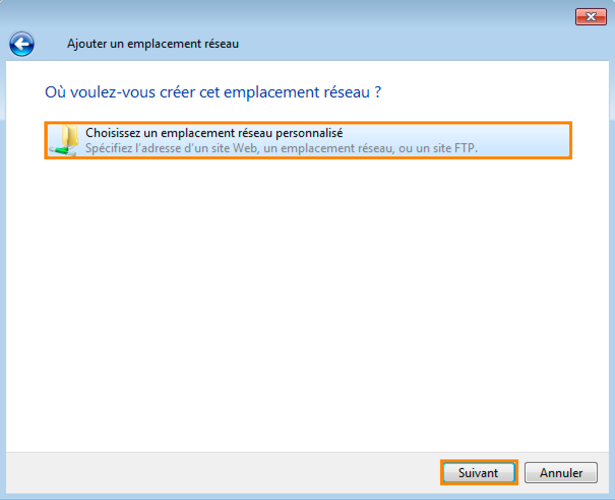 Configuration Web Disk sur Windows : Emplacement du compte