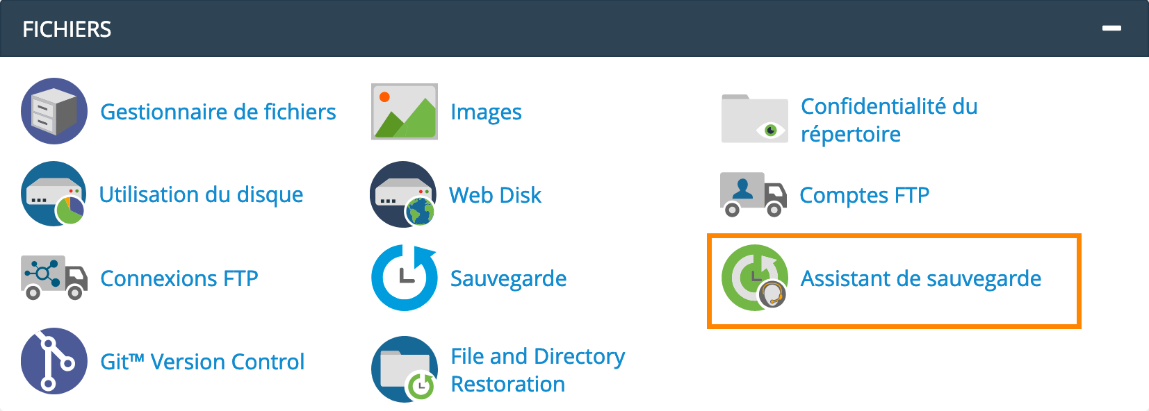 cPanel : Assistant de sauvegarde
