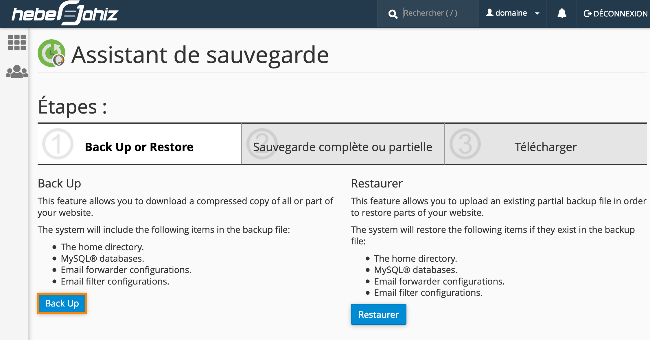 cPanel : Sauvegarde