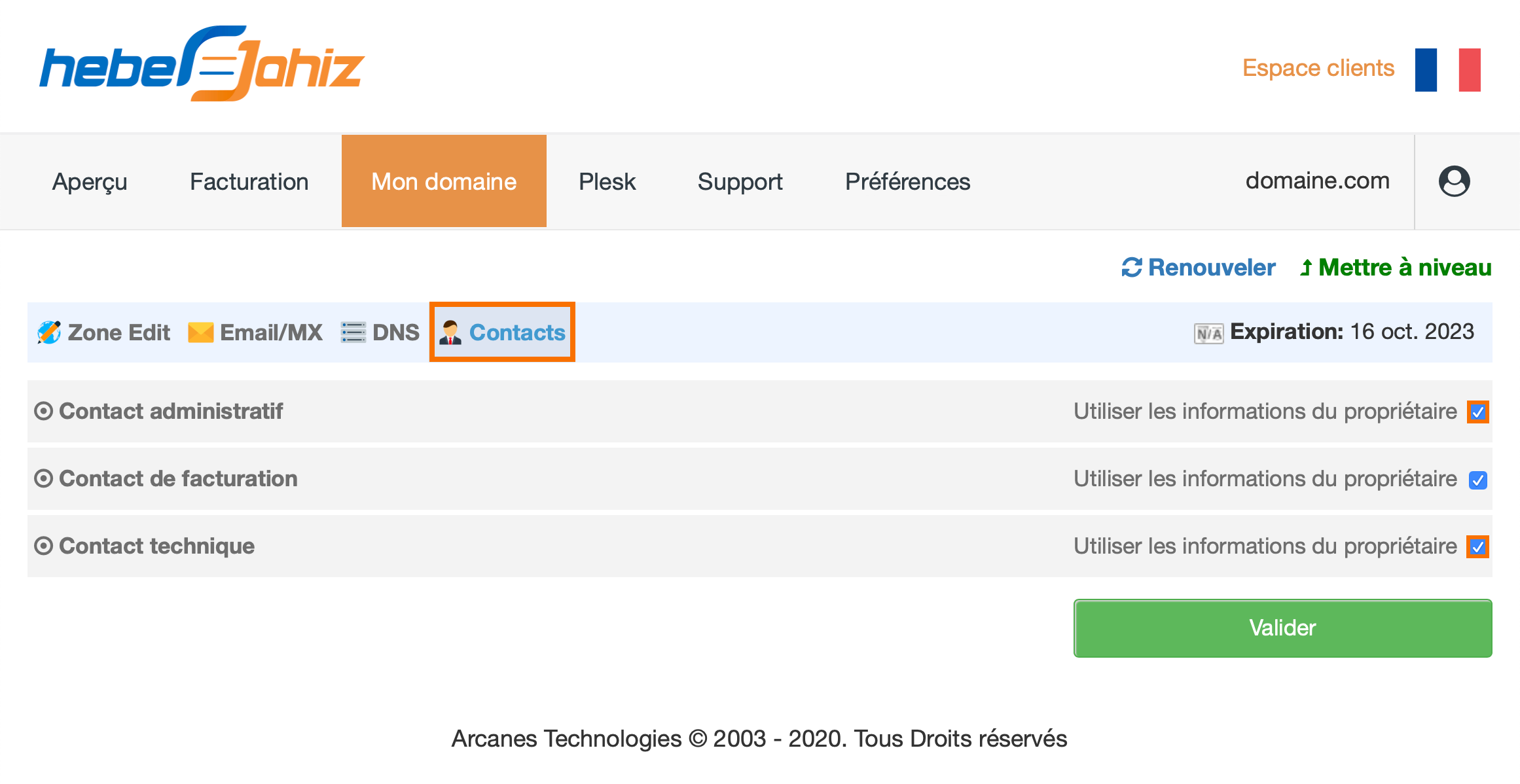 Espace Clients : Contacts