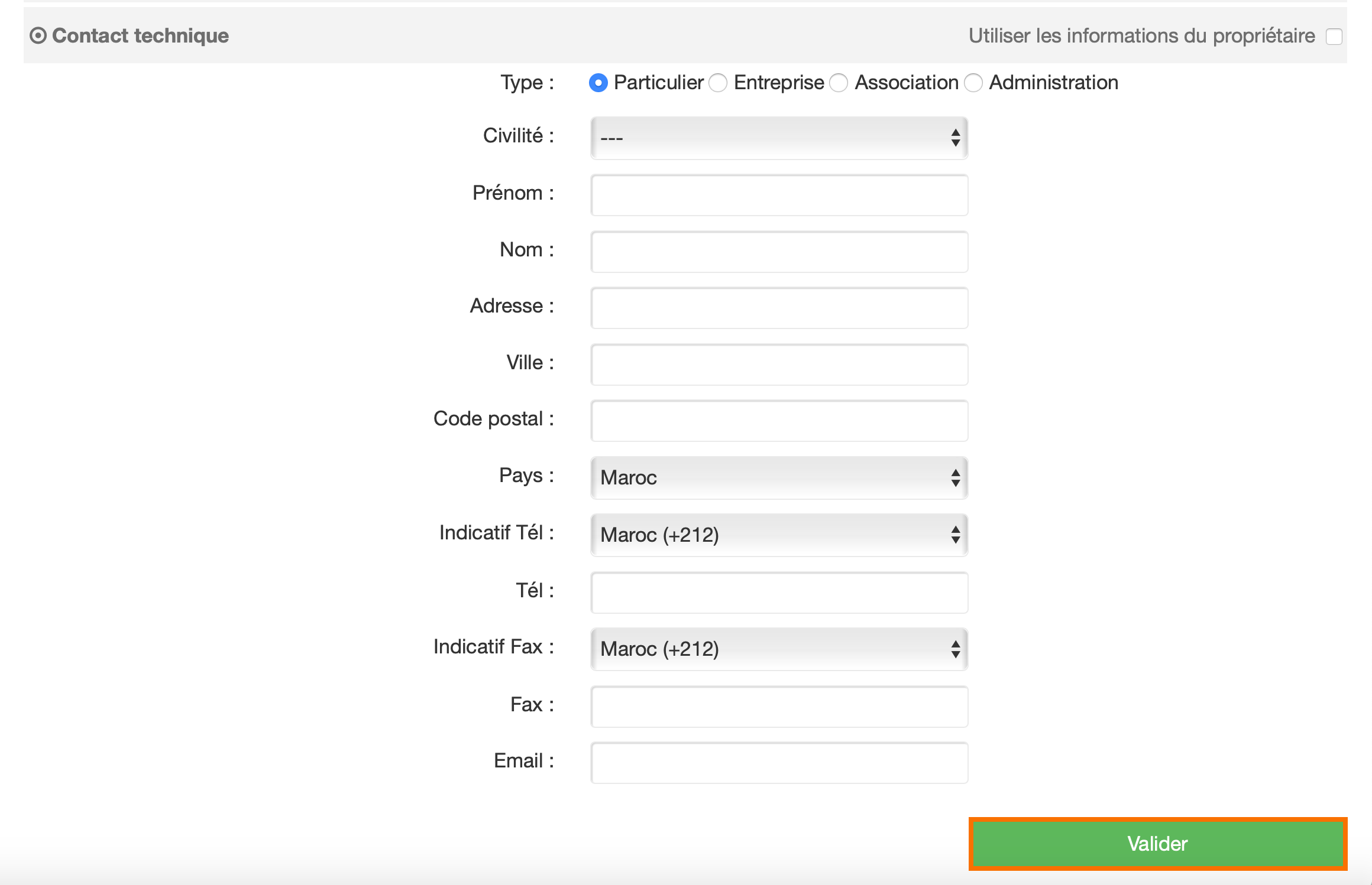 Espace Clients : Changement Contact Technique