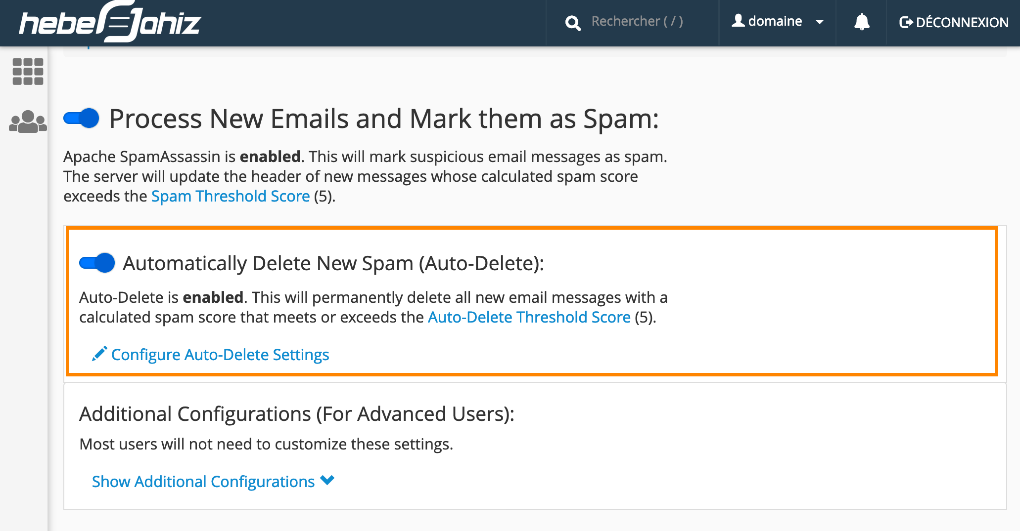 cPanel : Suppression automatique des spams