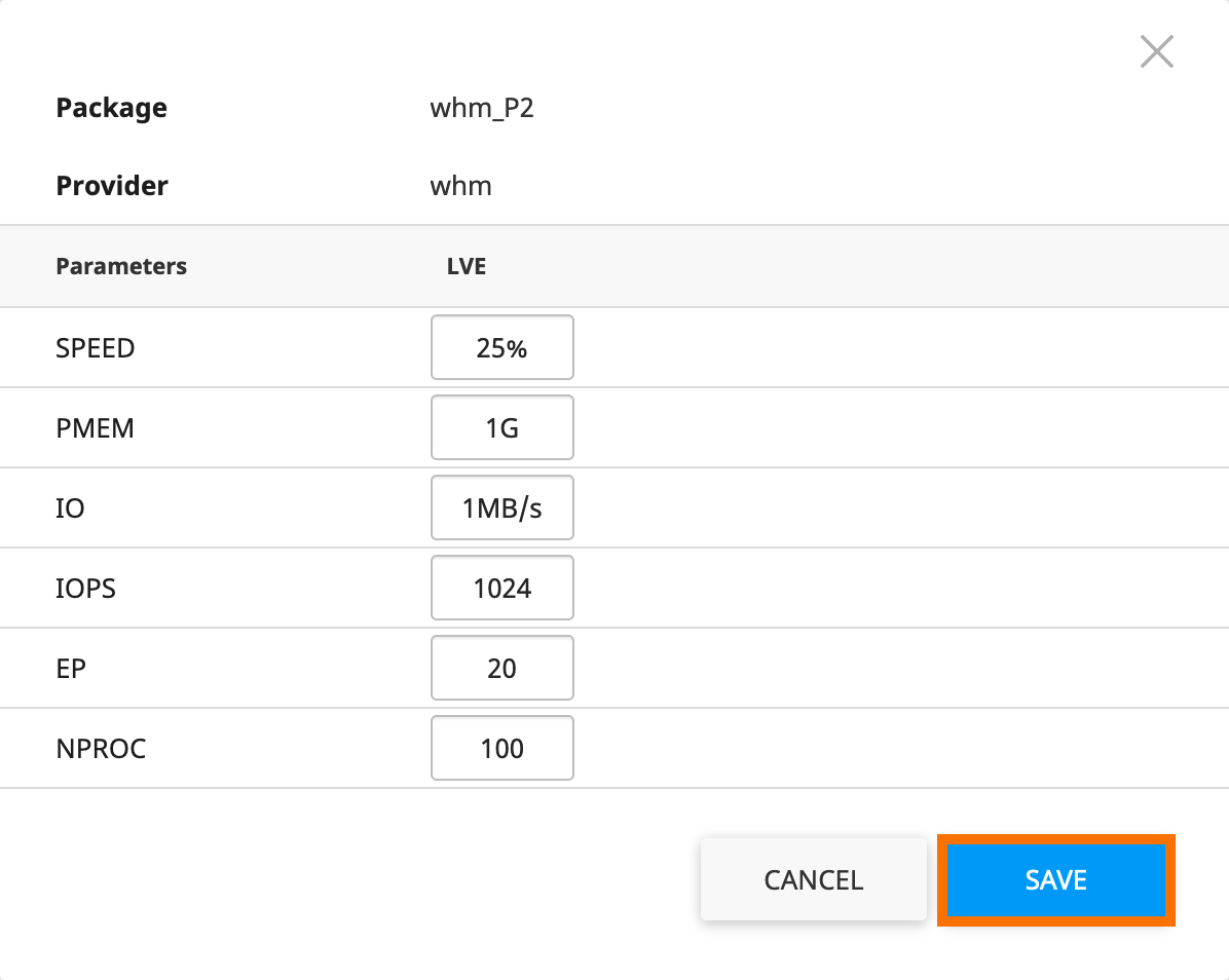 WHM : LVE Manager - Ressources du package