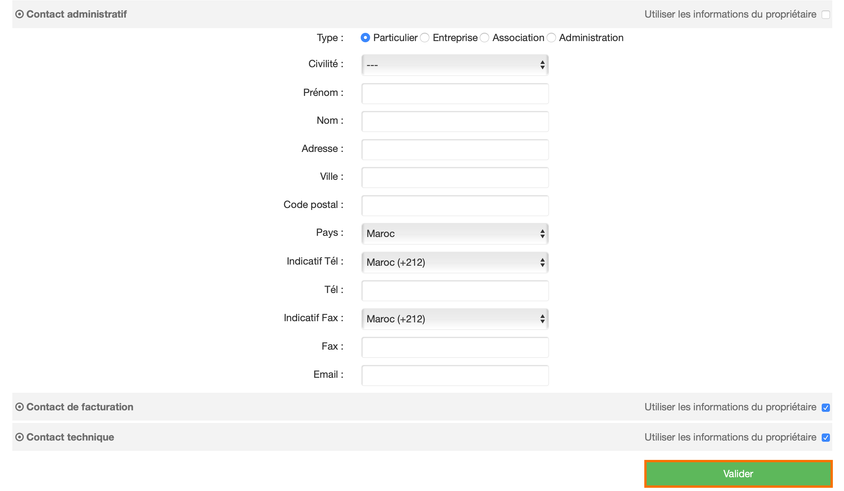 Espace Clients : Changement Contact Administratif