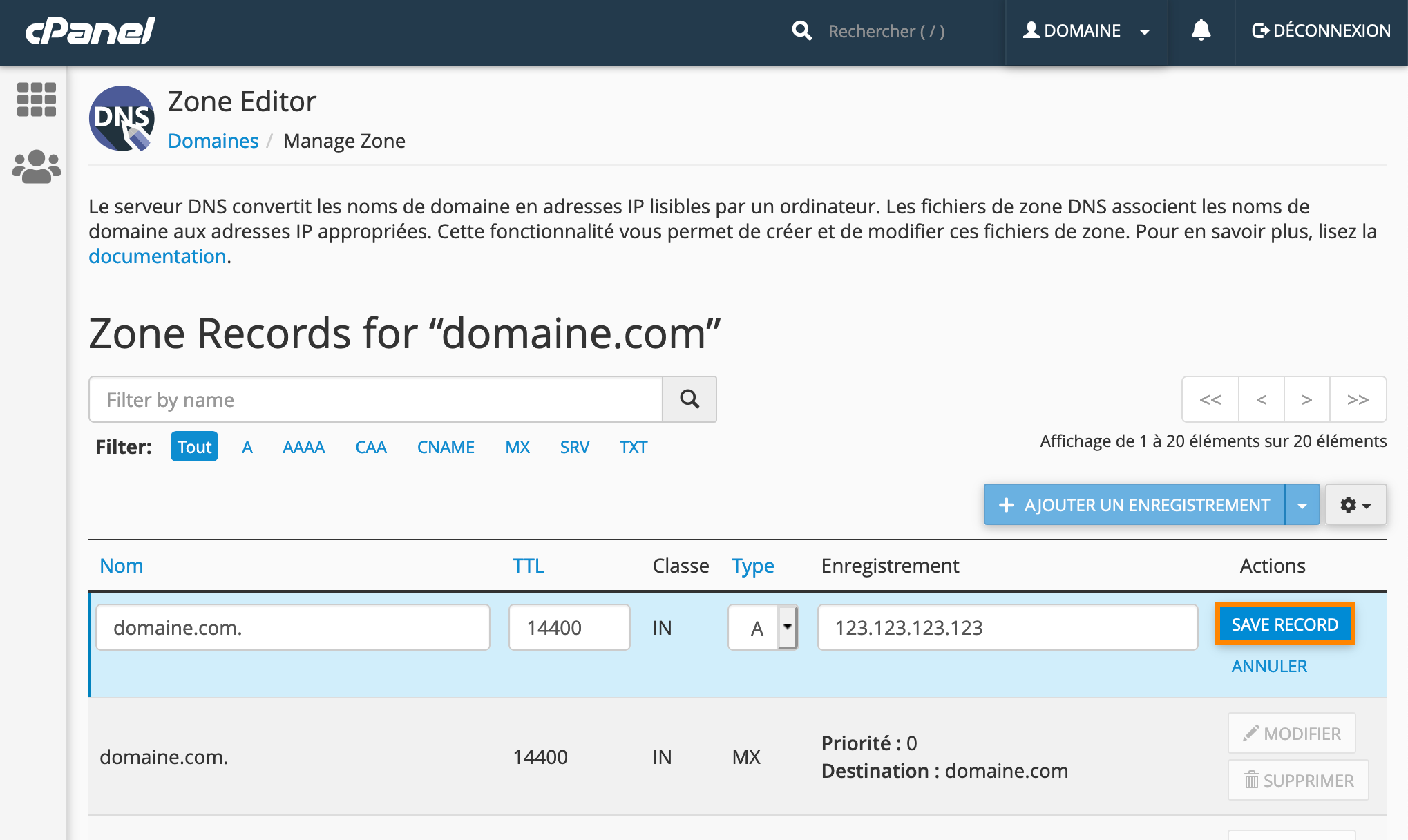 cPanel : Validation du changement DNS