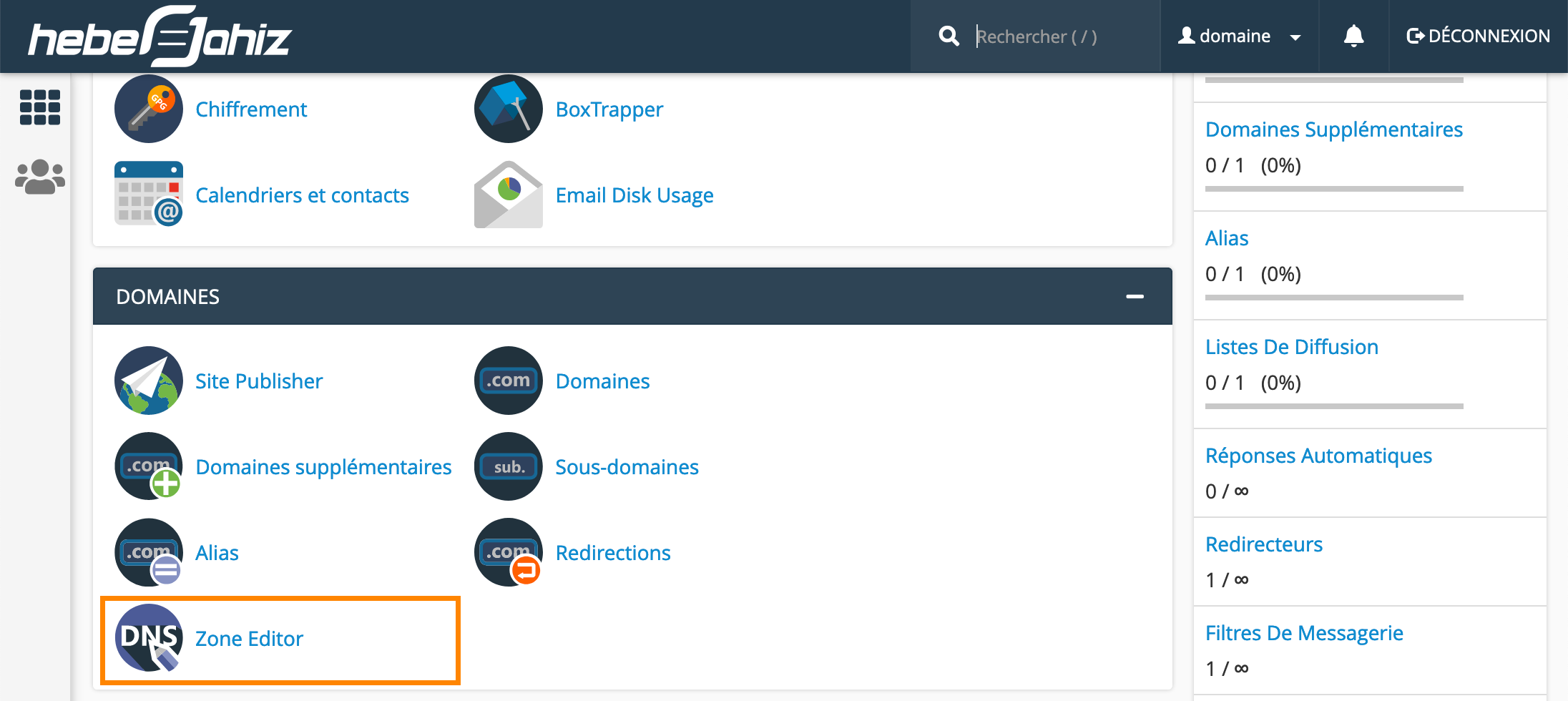 cPanel : Zone Editor