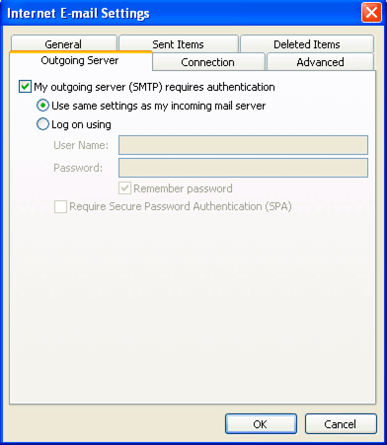 Windows : Outlook 2010 - SMTP Authentication