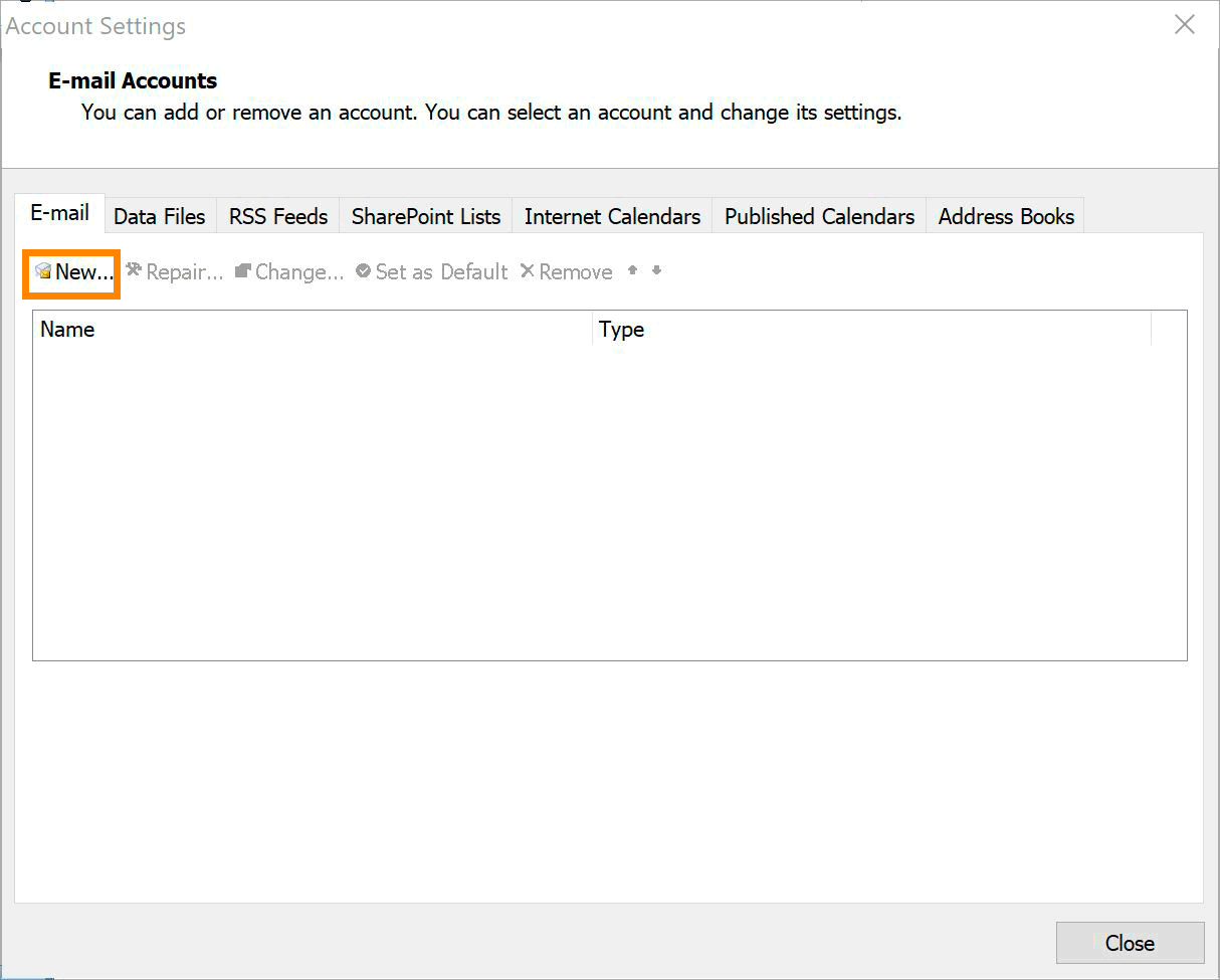 Windows : Outlook 2007 - Add Account