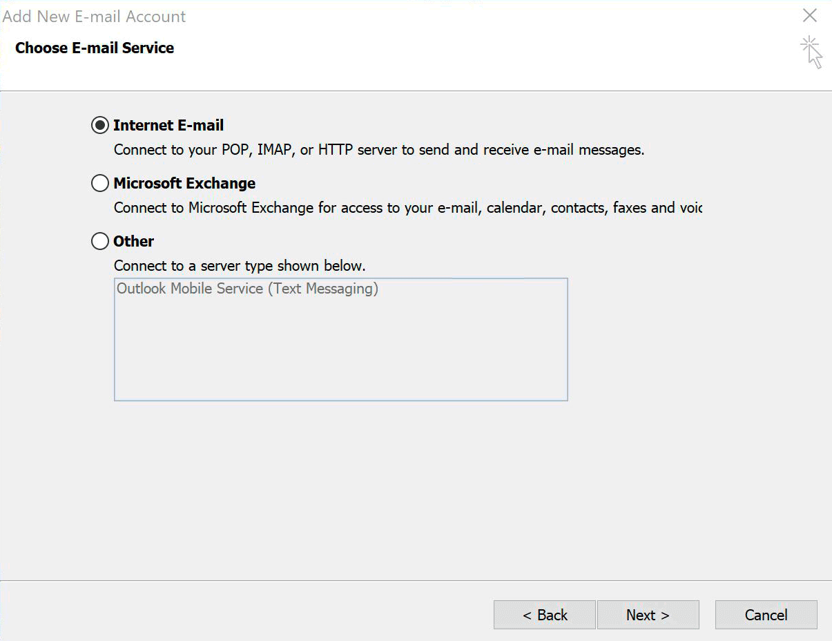 Windows : Outlook 2007 - Account Type