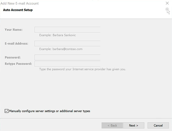 Windows : Outlook 2007 - Manual Setup