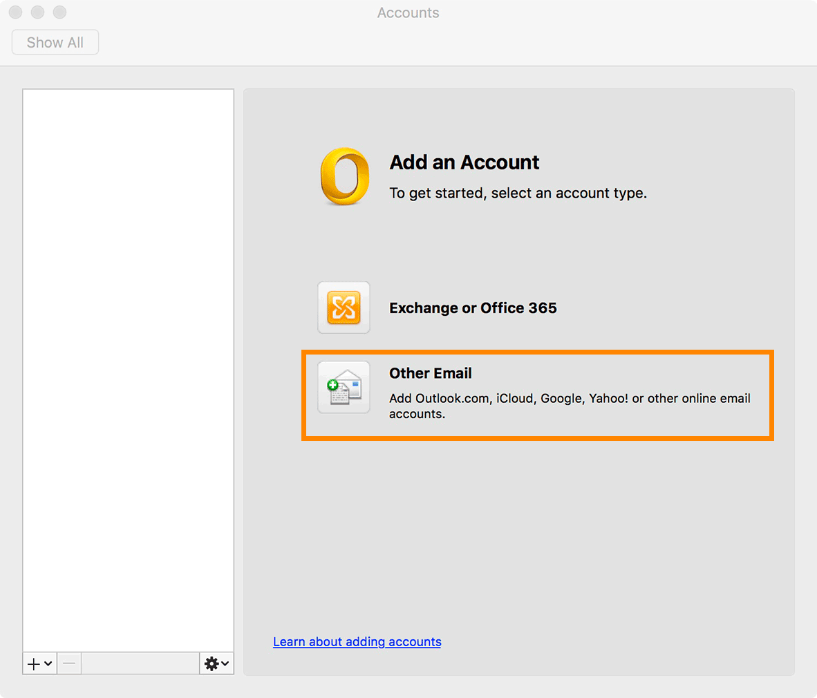 Mac : Oultook 2011 - Add Account