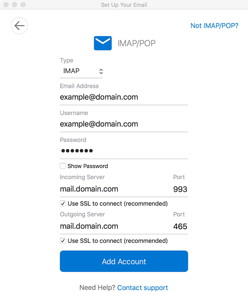 Mac : Oultook 2016 - Account Settings