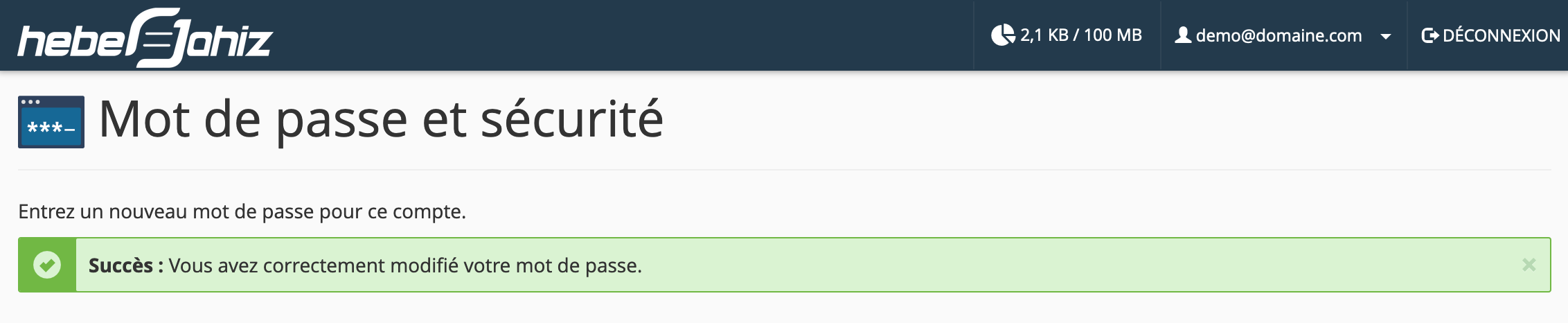 cPanel : Webmail - Confirmation du changement