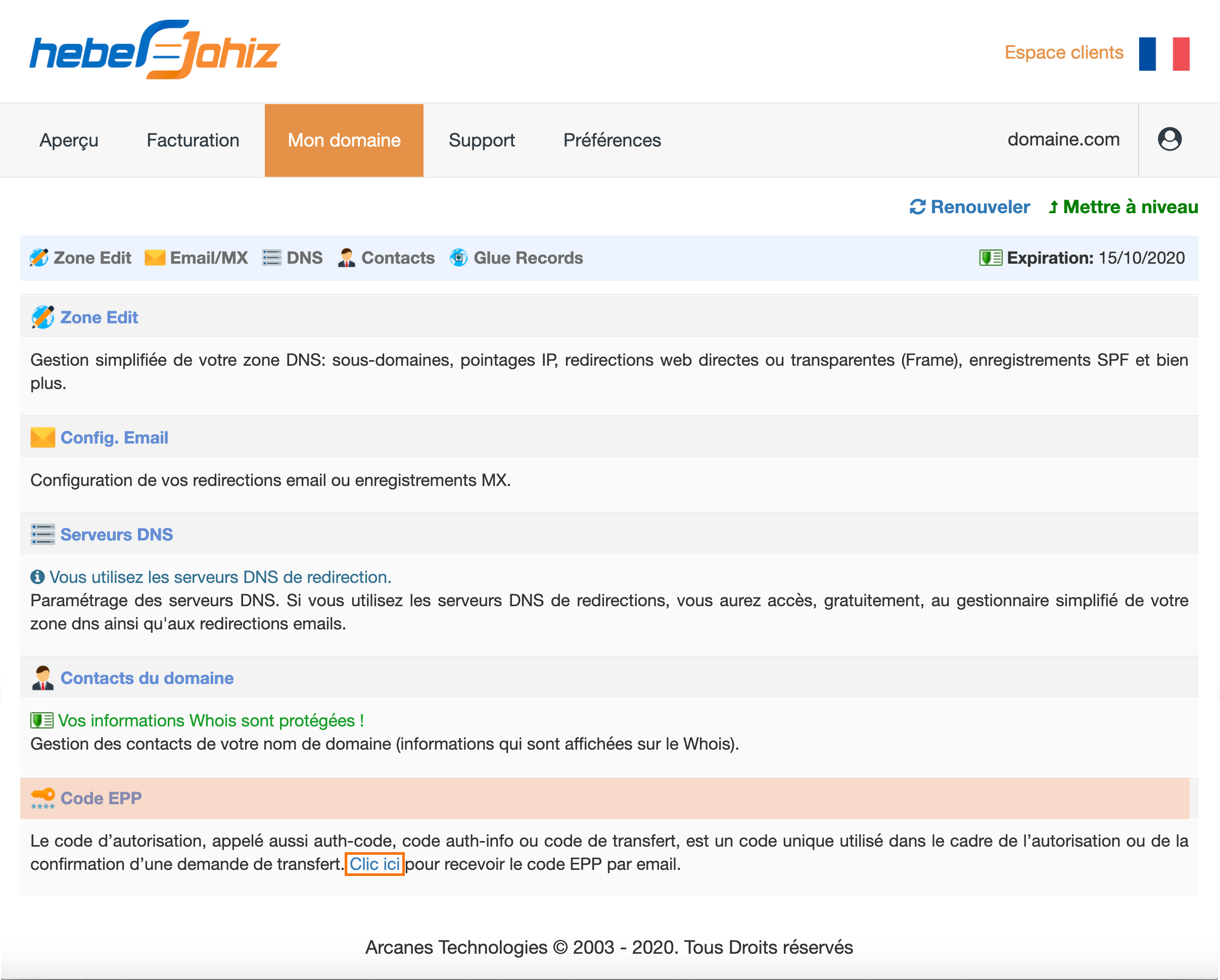 Heberjahiz : Espace Clients - Code EPP