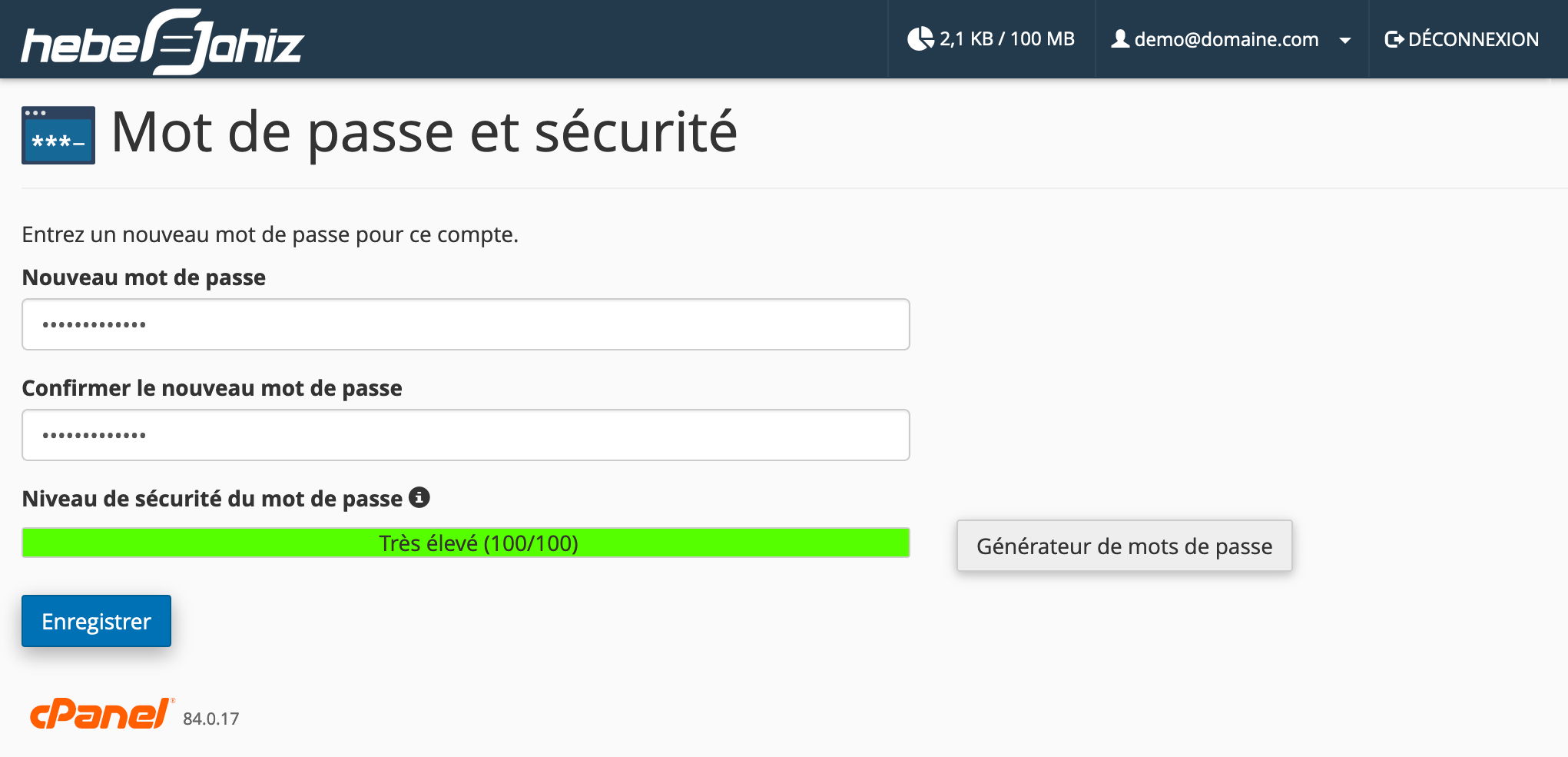 cPanel : Webmail - Définir un nouveau mot de passe