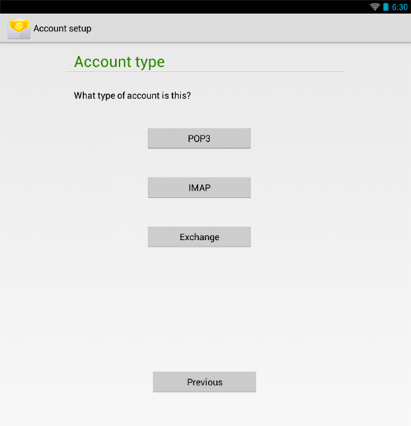 Android 4 : IMAP Account Type