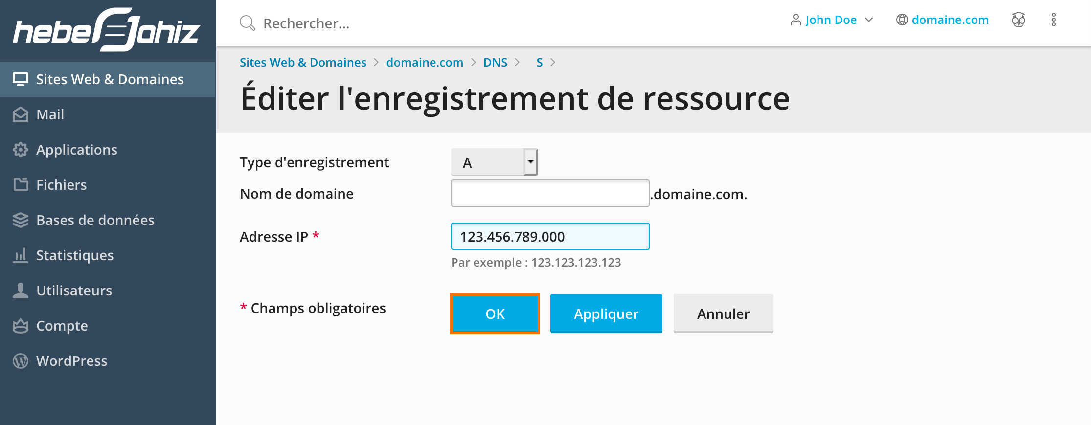 Plesk : Modifier enregistrement DNS