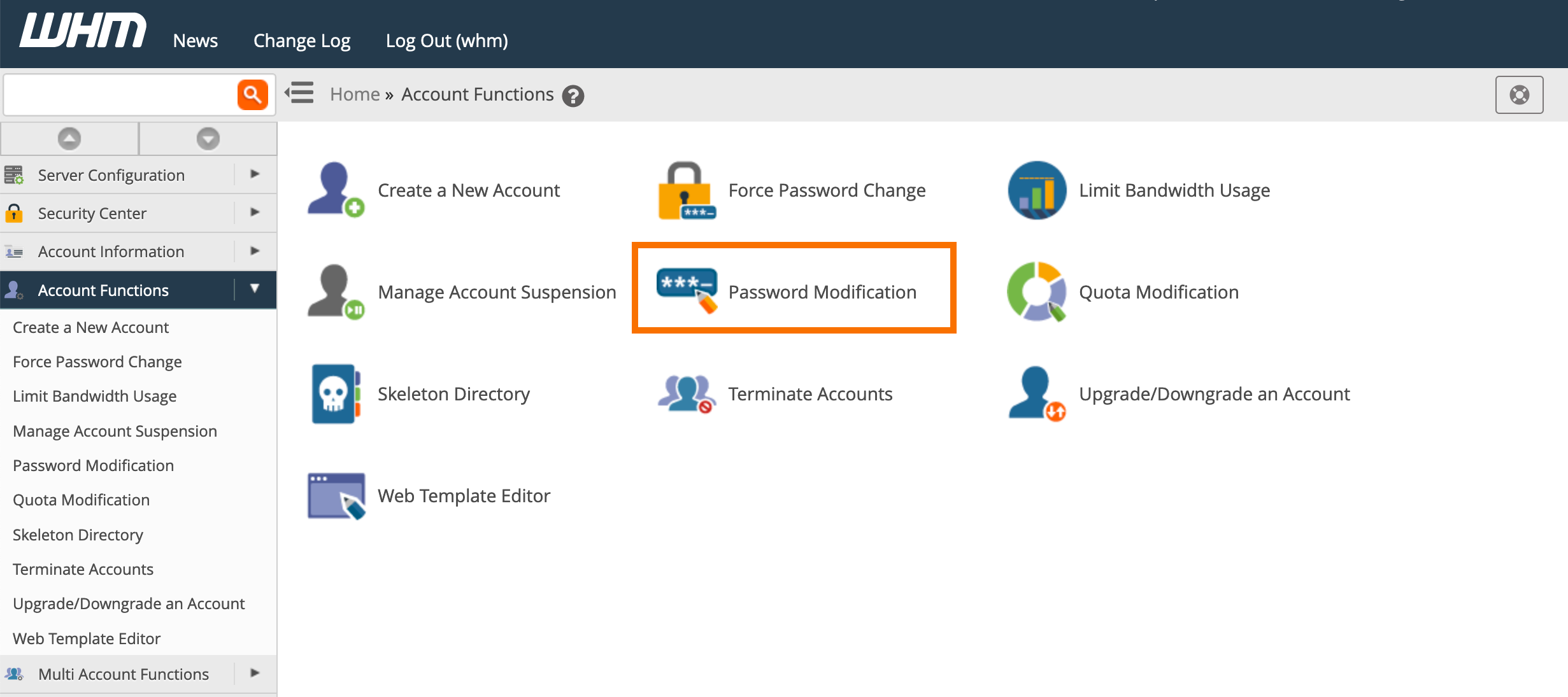 WHM : Change Password