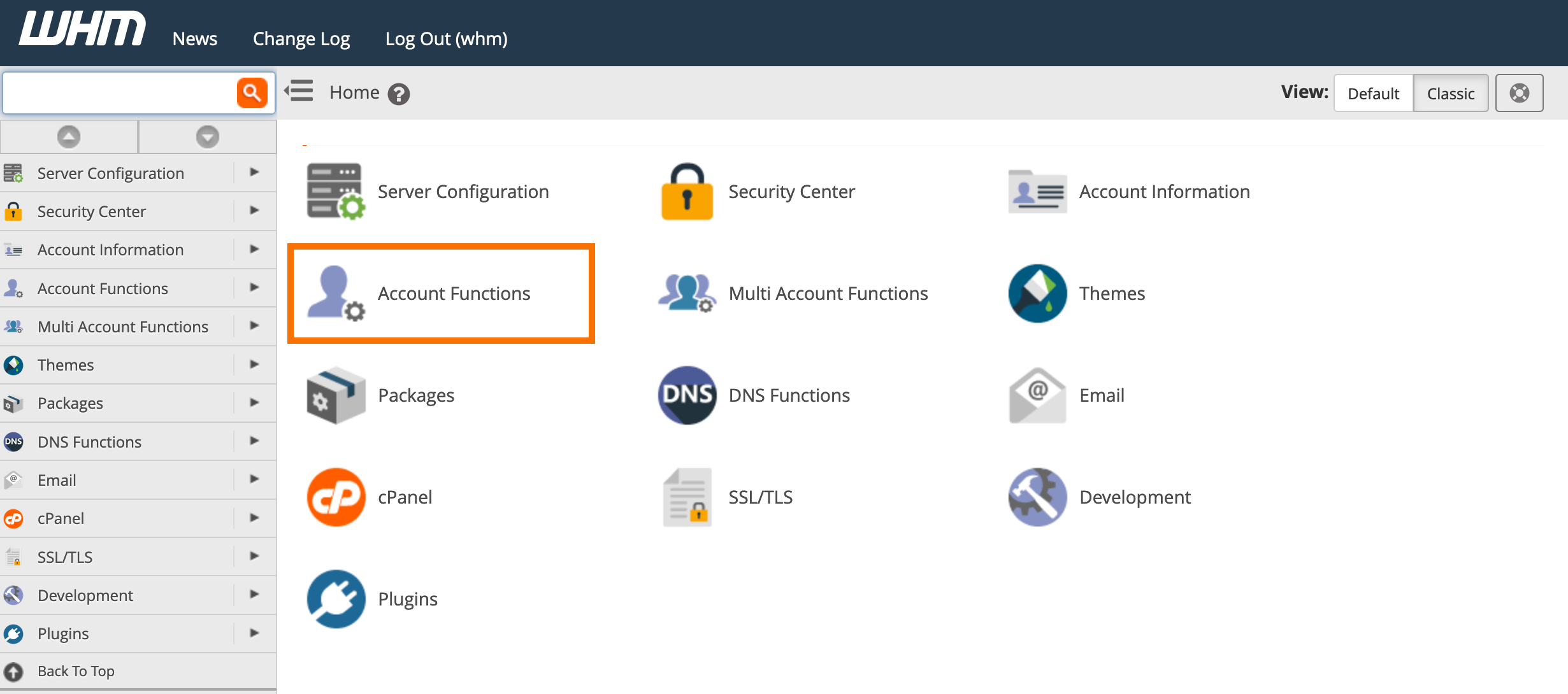 WHM : Account Function