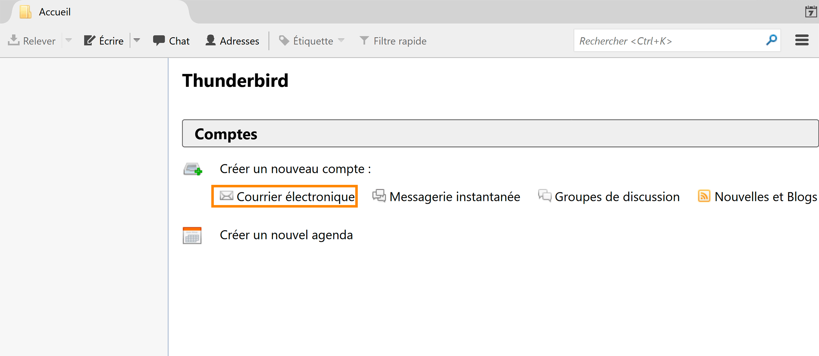 Windows : Thunderbird - Nouveau compte