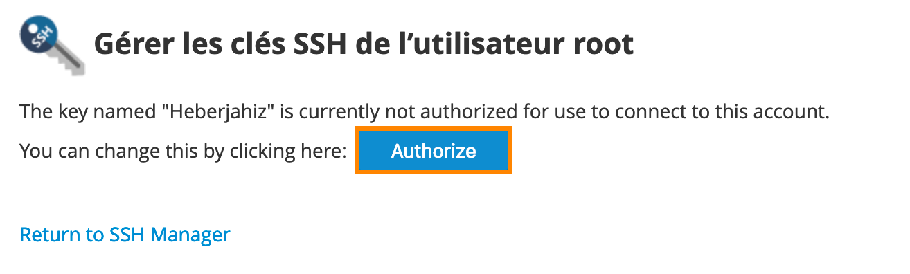 WHM : Autorisation clé SSH