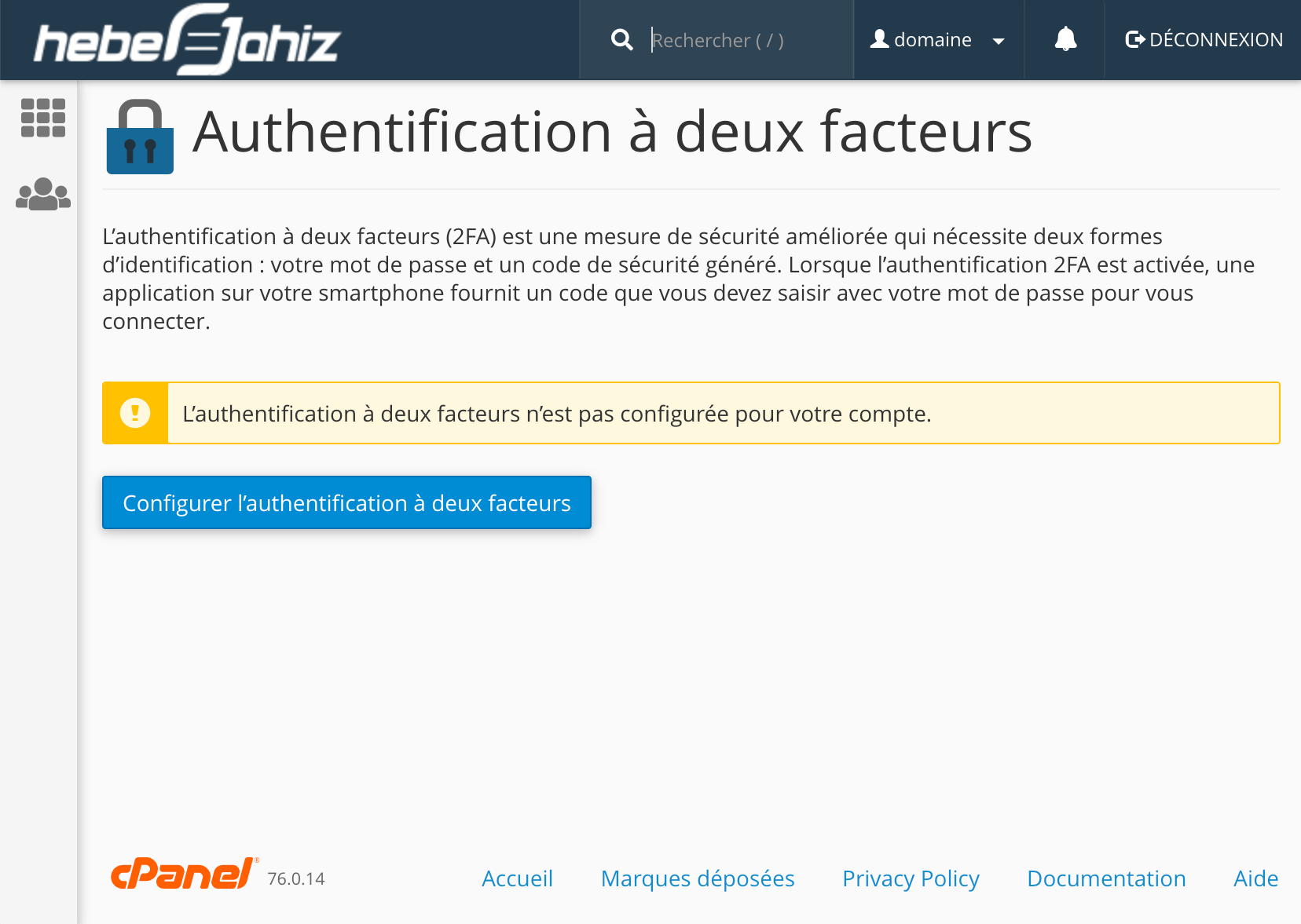 cPanel : Configuration 2FA