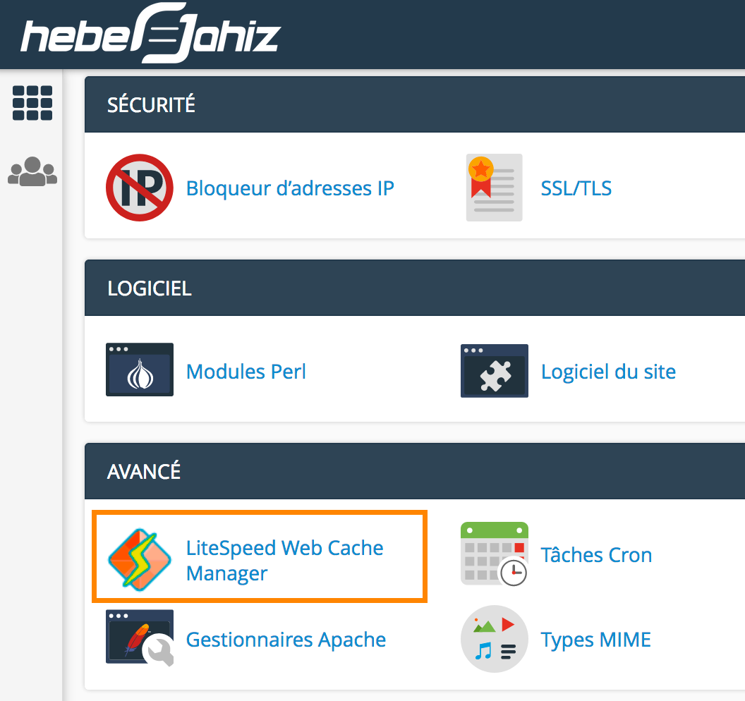 cPanel : LiteSpeed Web Cache Manager