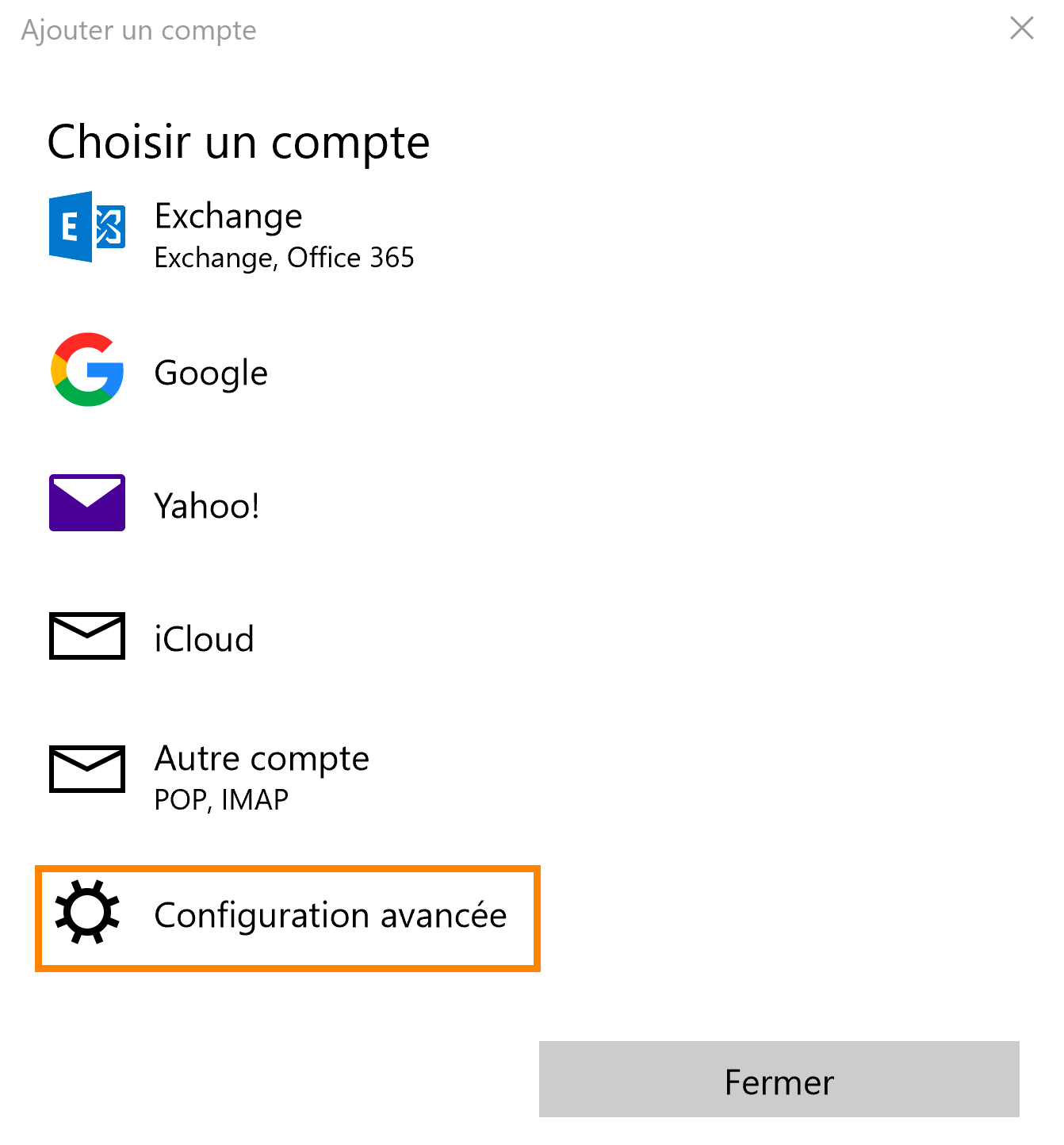Windows 10 Courrier : Configurations avancée