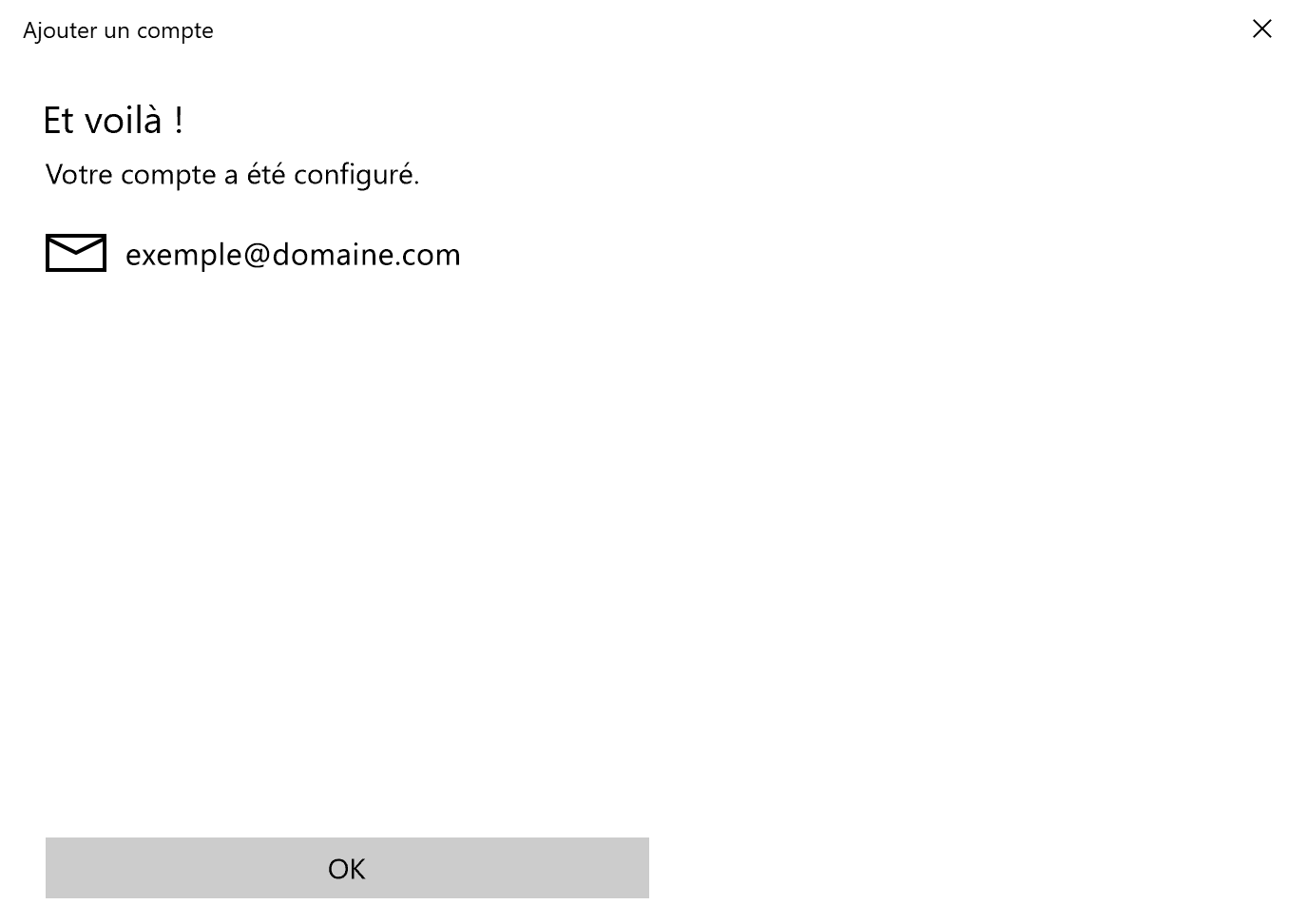 Windows 10 Courrier : Compte configuré