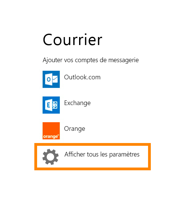Windows 8 Courrier : Afficher les paramètres