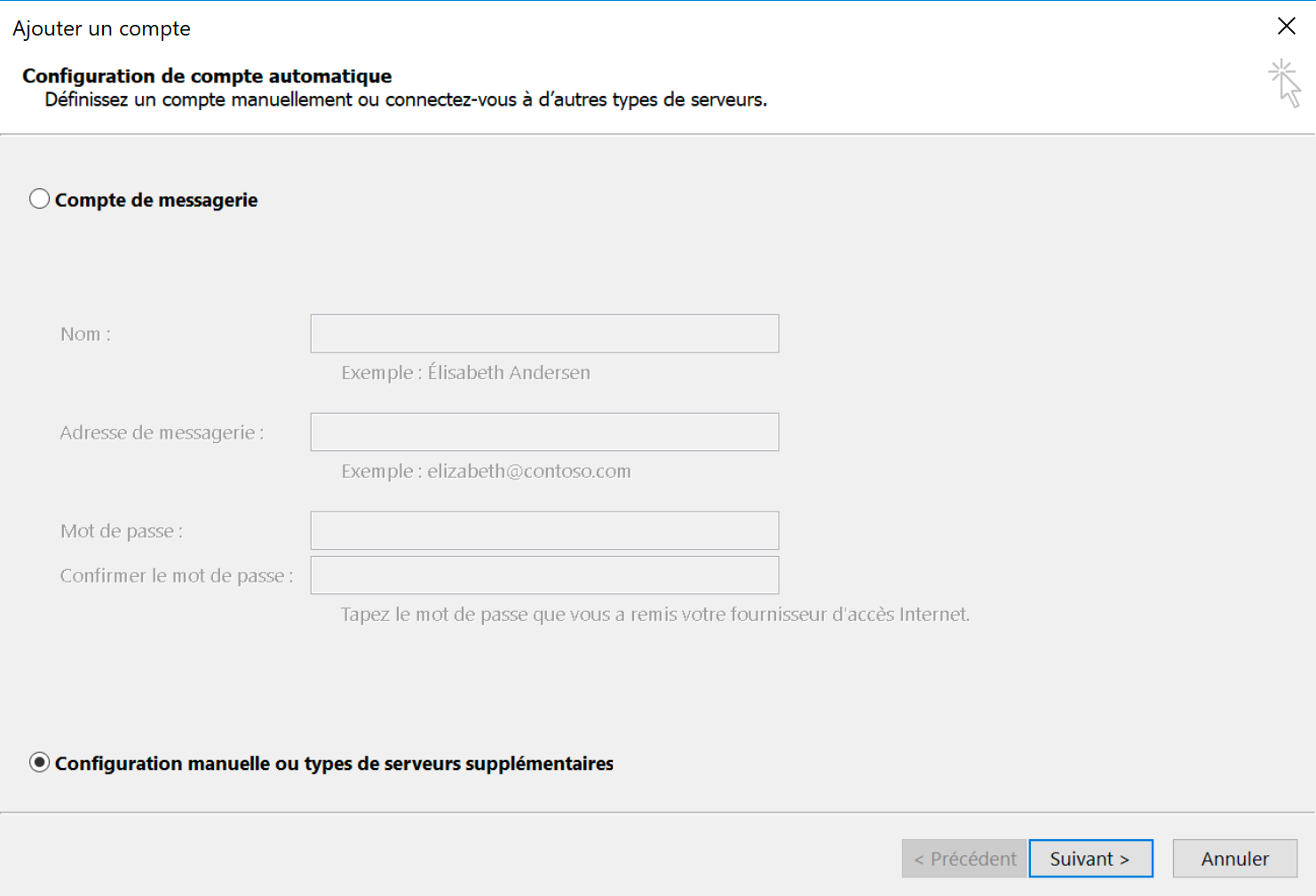 Outlook 2013 : Configuration manuelle