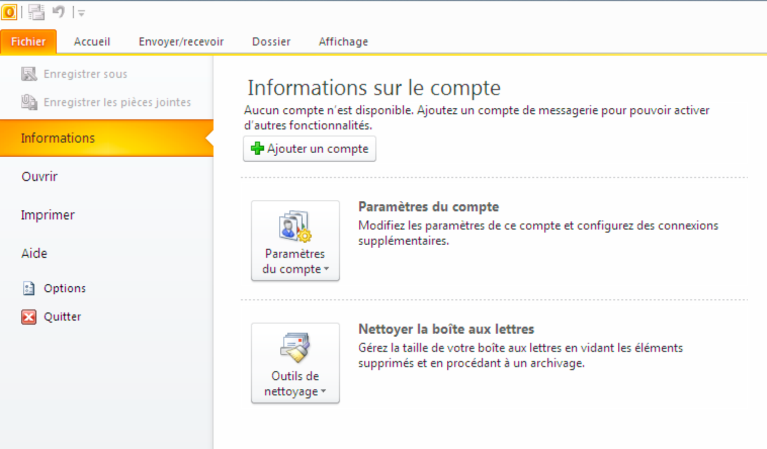 Outlook 2010 : Information