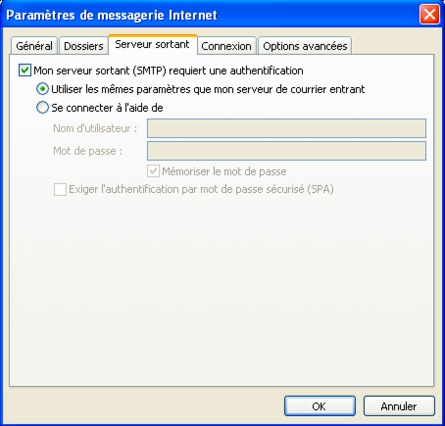 Outlook 2007 :  Authentification SMTP