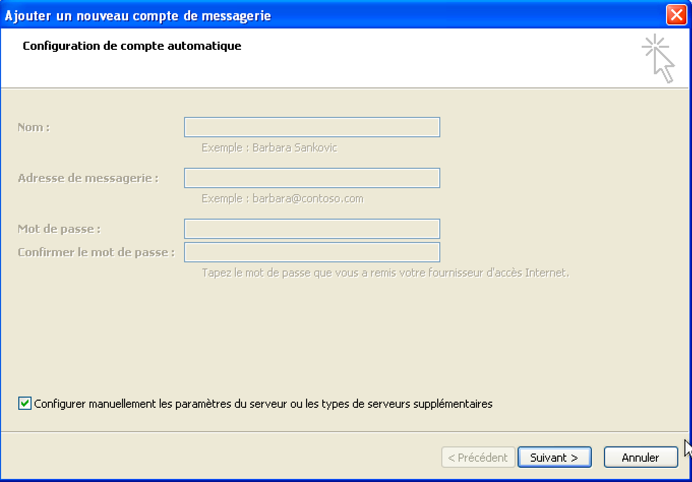 Outlook 2007 : Configuration manuelle